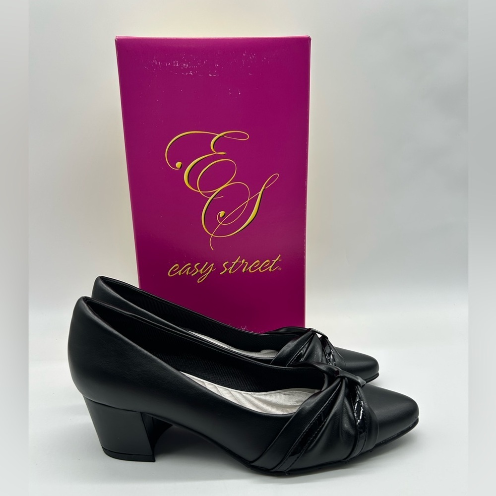 Easy Street Millie Black Pumps Size 11 Medium Low Block Heel with Patent Toe NWB - Picture 12 of 12